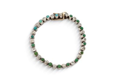 Bracelet “ligne” Cabochons de turquoise et diamants ronds