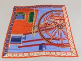 orange and blue scarf with a horse drawn carriage on it