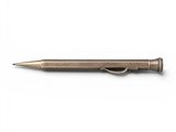 a pen with a metal tip and a metal body on a white background