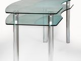 two clear glass tables sitting on top of each other on a white surface