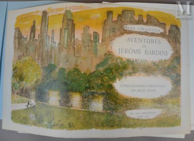 a picture of a book with a picture of a city in the background