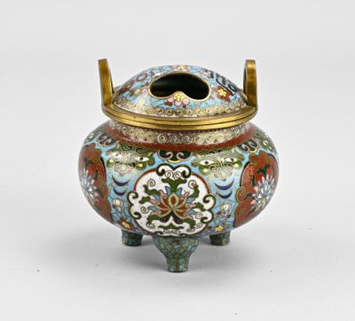 Vase chinois à cloisonné avec socle