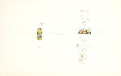 un dessin sur le mur d'une salle de bains, orné d'images
