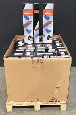 a cardboard box that has a couple of skis in it