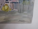 a picture of a painting of a man and a woman on the beach