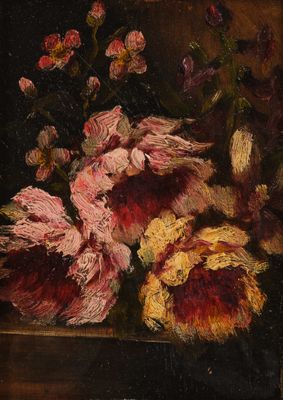 peinture d'une nature morte de fleurs dans un vase sur une table