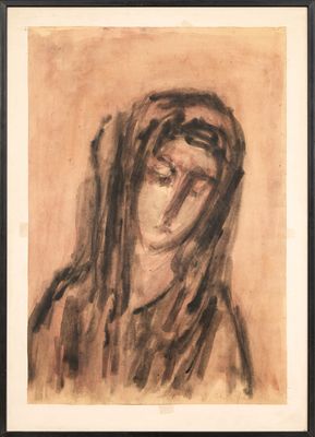 un tableau représentant une femme portant une capuche sur la tête