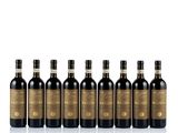 six bottles of red wine lined up in a row