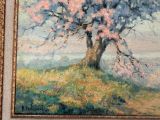 a painting of a tree with pink flowers on it