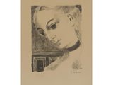 portrait d'une femme, dessin en noir et blanc sur fond beige