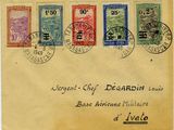 an old postcard with four different stamps on it