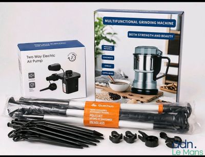 a box with a blender and a bunch of other items