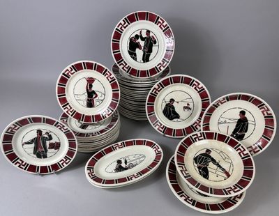 several plates with different designs are stacked on top of each other