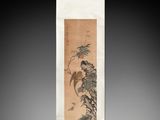 a chinese scroll painting of a bird on a tree branch