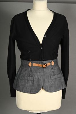 PAULE KA. Cardigan en maille noire effet trompe l'oeil bas f…