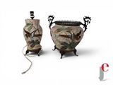 two vases with birds painted on them on a white background