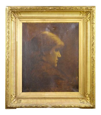 an old painting of a woman in a gold frame
