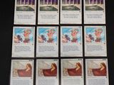 six cartes d'un jeu de cartes représentant une femme dans une baignoire