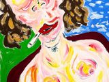 painting of a woman with a cigarette in her mouth and a green background