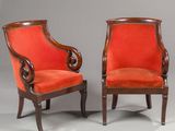 pair of 19th century mahogany armchairs with red velvet upholstered seats
