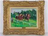 un tableau représentant un groupe de chevaux dans un pré