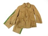 an image of a brown jacket with green trims on a white background