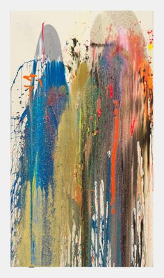 abstract painting of two people standing in front of a white background