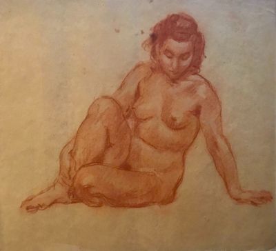drawing of a nude woman sitting on the ground