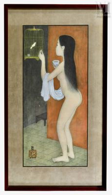 an image of a painting of a woman holding a bird in her hand