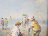 painting of children playing in the sand at the beach