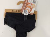 an image of a pair of black panties on a wooden hanger