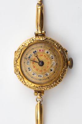 an image of a close up of a wrist watch on a white surface