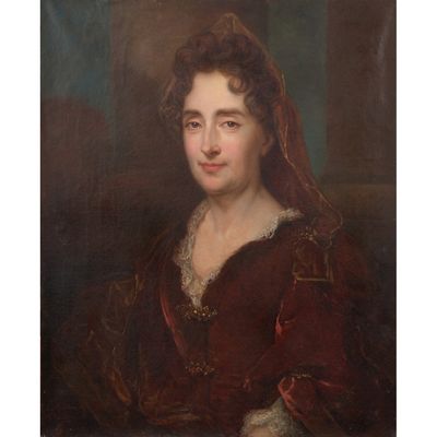 un tableau représentant une femme en robe rouge