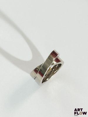 an image of a silver ring on a white surface