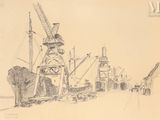 dessin représentant un moulin à vent dans une ville