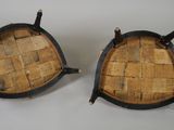 pair of wooden and metal trays with handles and handles