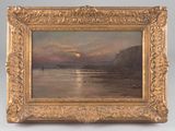 une image d'un tableau représentant un coucher de soleil sur une étendue d'eau