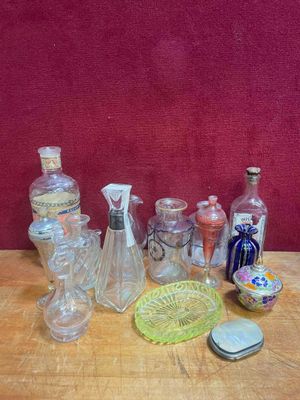 a table with a lot of glass items on it