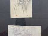 a drawing of a woman holding a baby and a drawing of a fireplace