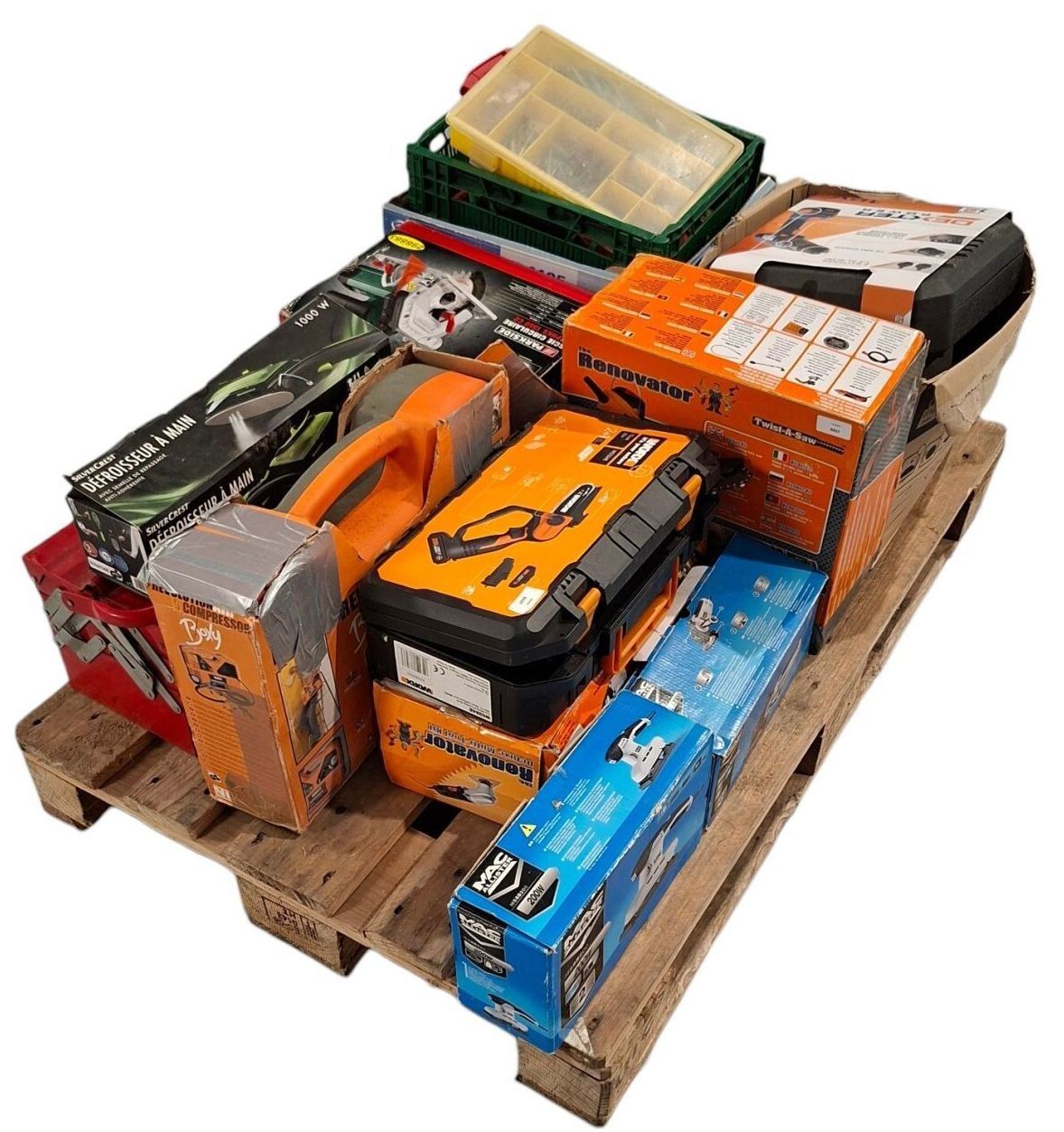 Palette d'outillages comprenant: une caisse à outils, une sc…