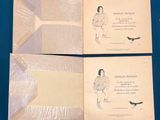 two pages of a book with a drawing of a woman and a bird on them
