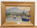 a picture of a painting of a boat on the water