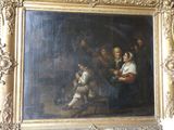 une peinture représentant un groupe de personnes dans une pièce