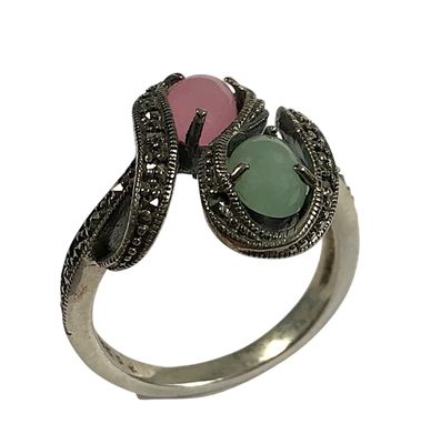BAGUE "Toi & Moi" en argent 925/1000, sertie de marcassites …
