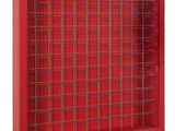 red plaid display case with glass door