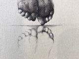 pencil drawing of a dog ' s feet with a paw on top of it