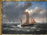 a painting of a sailboat in the ocean