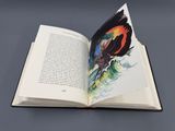 un livre ouvert avec l'image d'un oiseau dessus
