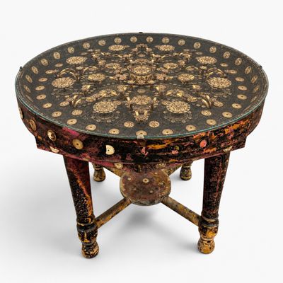 an image of a table with a black and gold design on it