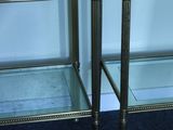 pair of antique brass side tables with glass shelves